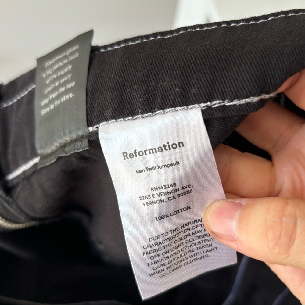 REFORMATION Ren Regenerative Cotton Denim Twill Jumpsuit In‎ Black Sz 6 - Picture 9 of 10